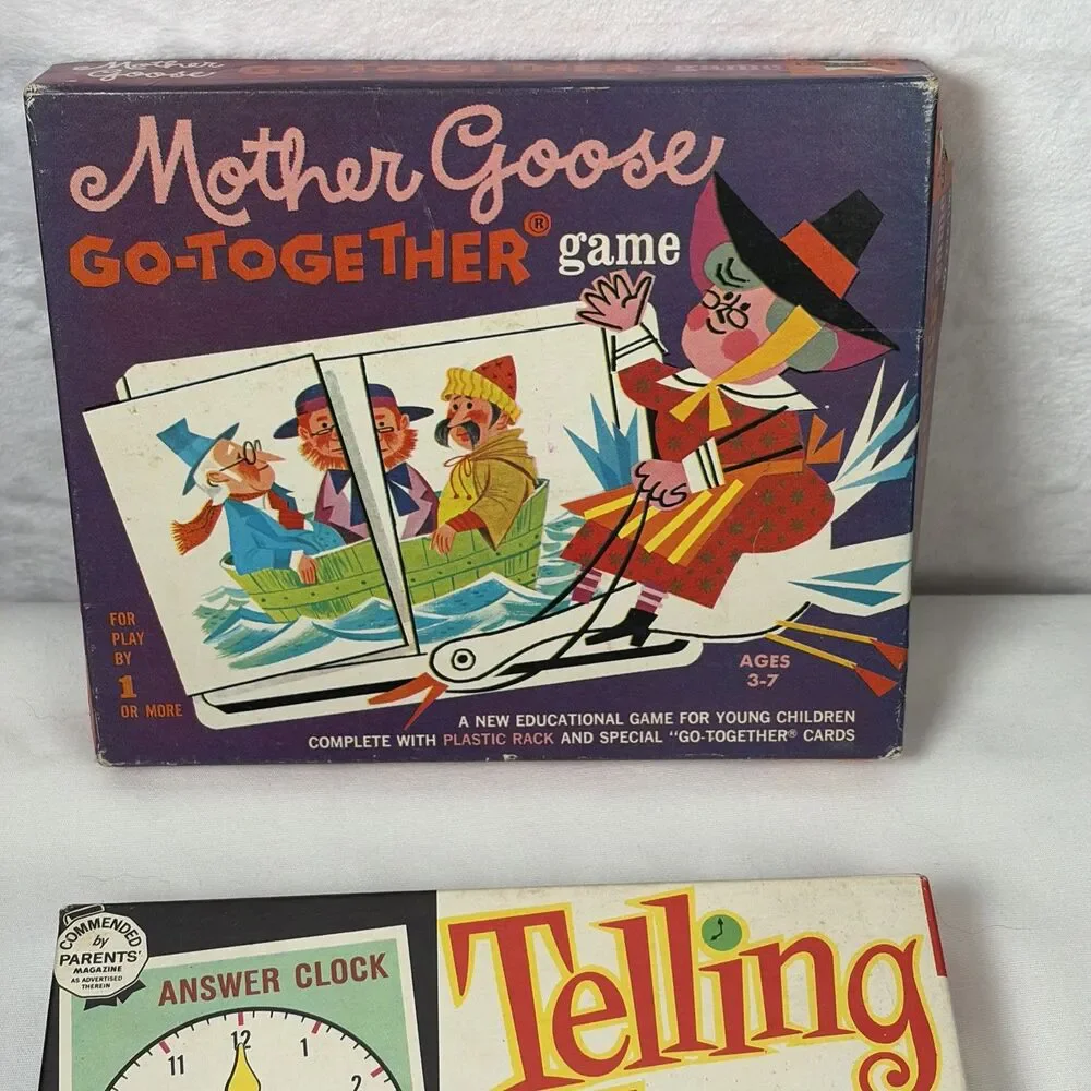 Vintage Mother Goose Go-Together Game & Telling Time Flash Cards